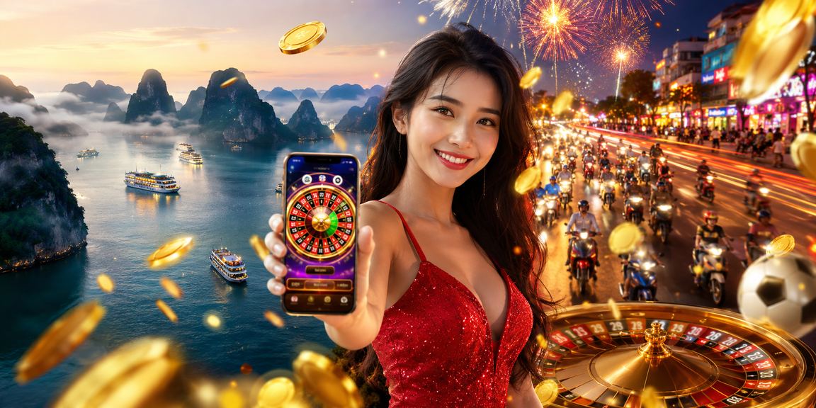 Màn hình roulette neon lung linh tại vùng biển Hạ Long về đêm
